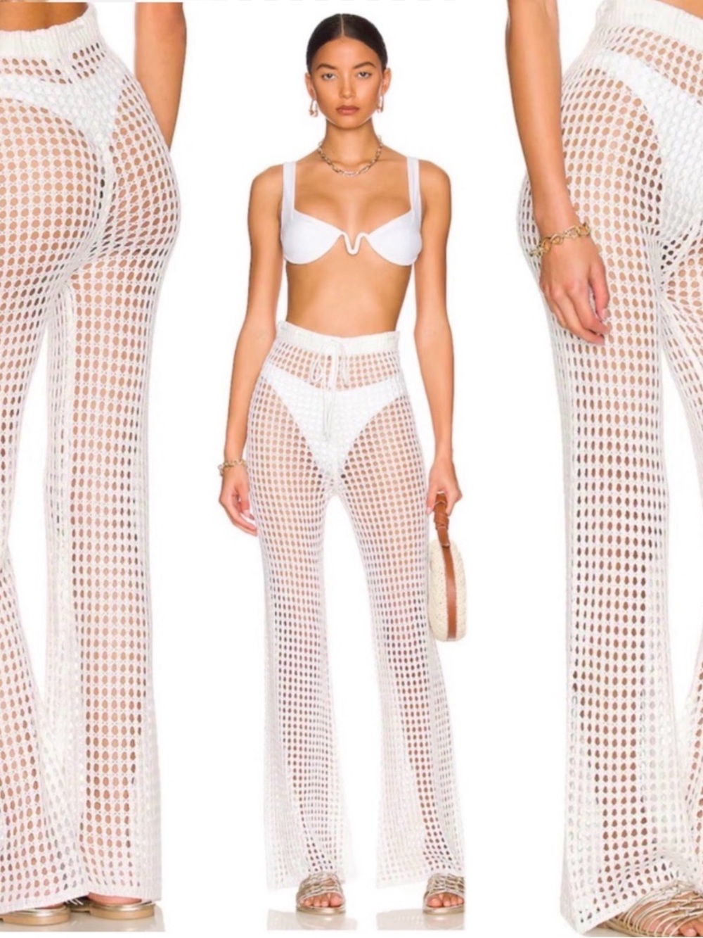 Superdown Elektra Crochet Pant in White
White Crochet Wide-Leg Beach Pants Sz Lg